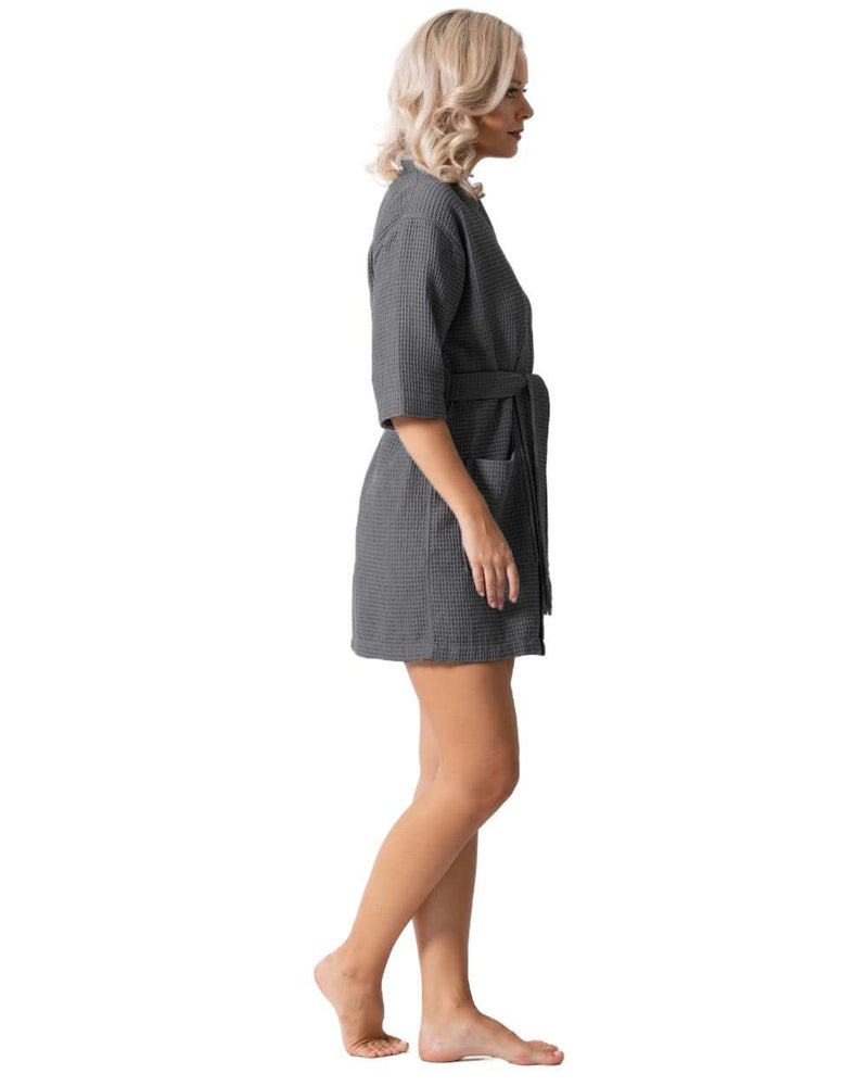 Turkish Linen Lightweight Waffle Knit Bath, Spa & Bridesmaids Kimono Short Robes for Women - Quick Dry & Soft - Image 2